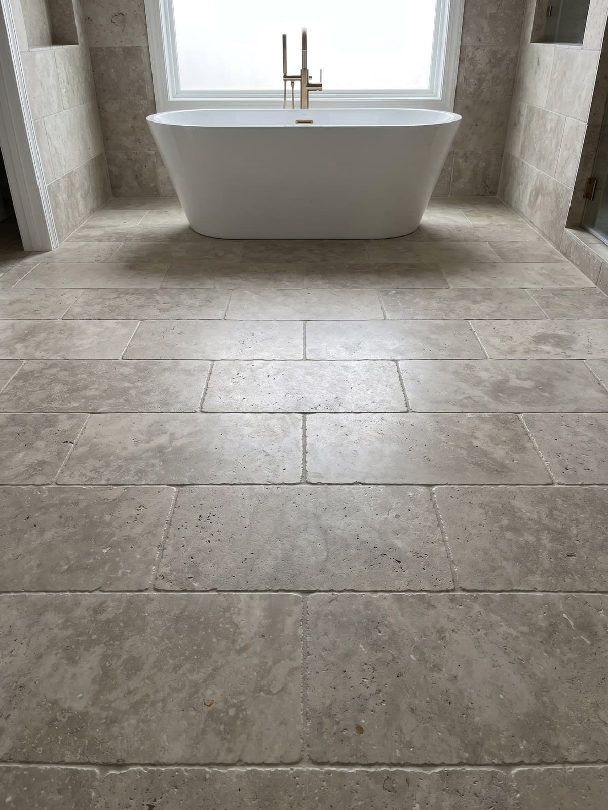Pebble Beige Honed Aged — in context